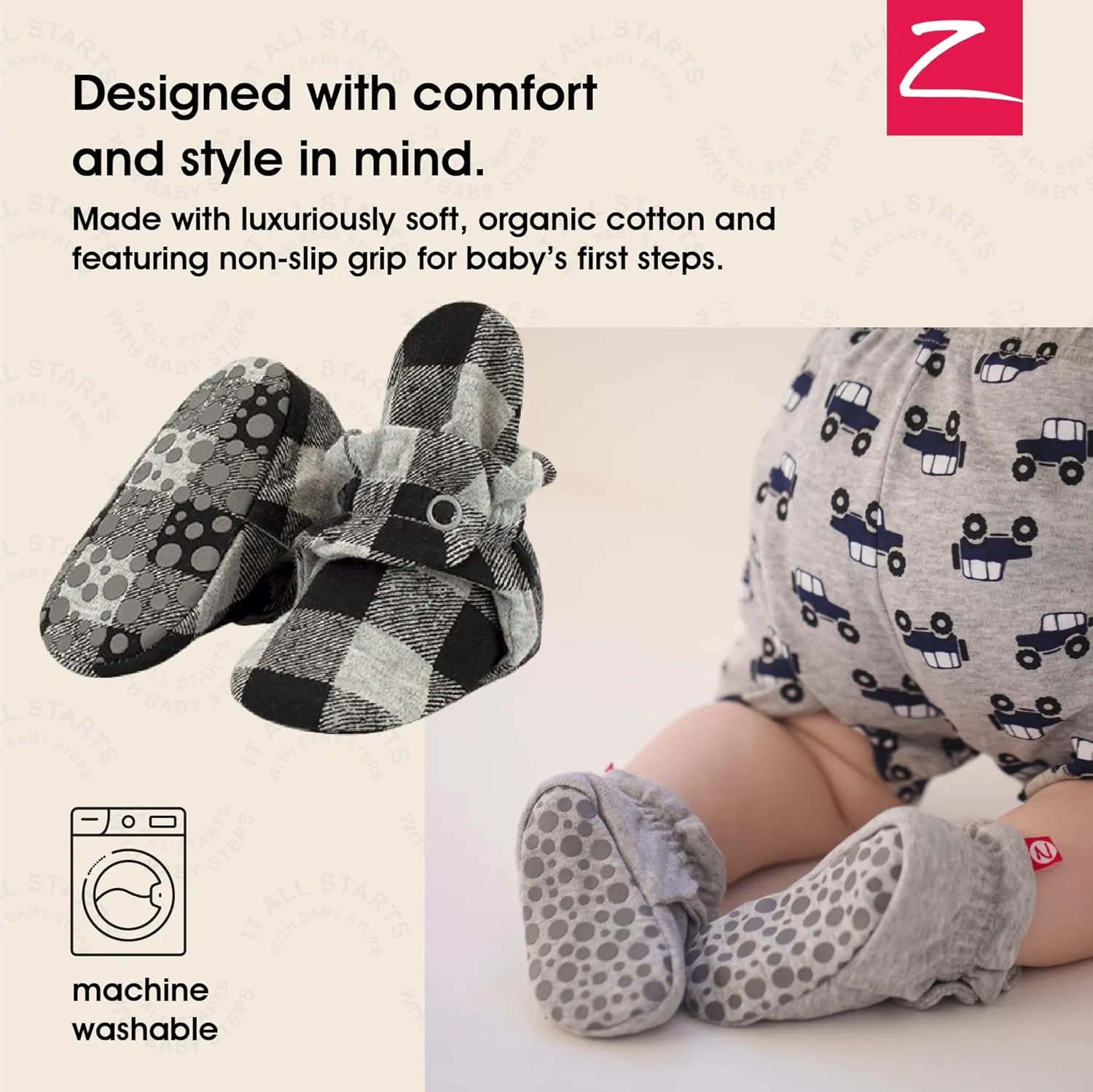 Zutano Unisex Organic Cotton Baby Booties With Gripper Soles